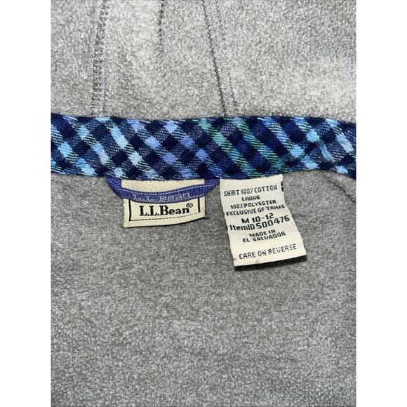 LL Bean Fleece Lined Flannel Hoodie Button Up Kids M 10-12 Blue Plaid - Picture 4 of 11